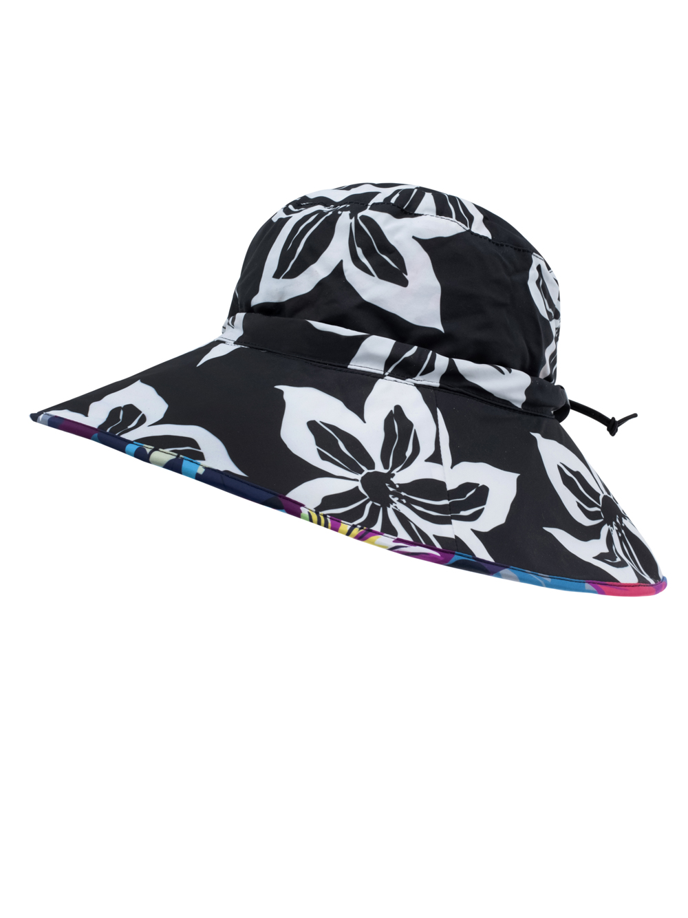 Encourage Thunderstorm niece כובע נשים רחב שוליים פרחים גיאומטריים שחור לבן -צבעוני.כובעי SunWay