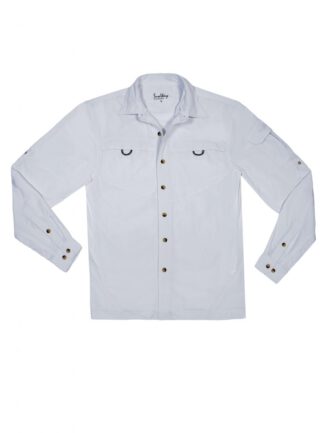 חולצת טיולים עם שרוול ארוך חוסמת קרינה בצבע לבן