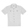 חולצת גברים בצבע לבן עם כפתורים, שרוולים קצרים, החולצה משלבת פתחי אוורור ורשתות