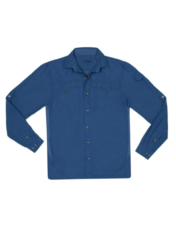 חולצת טיולים עם שרוול ארוך חוסמת קרינה בגווני כחול